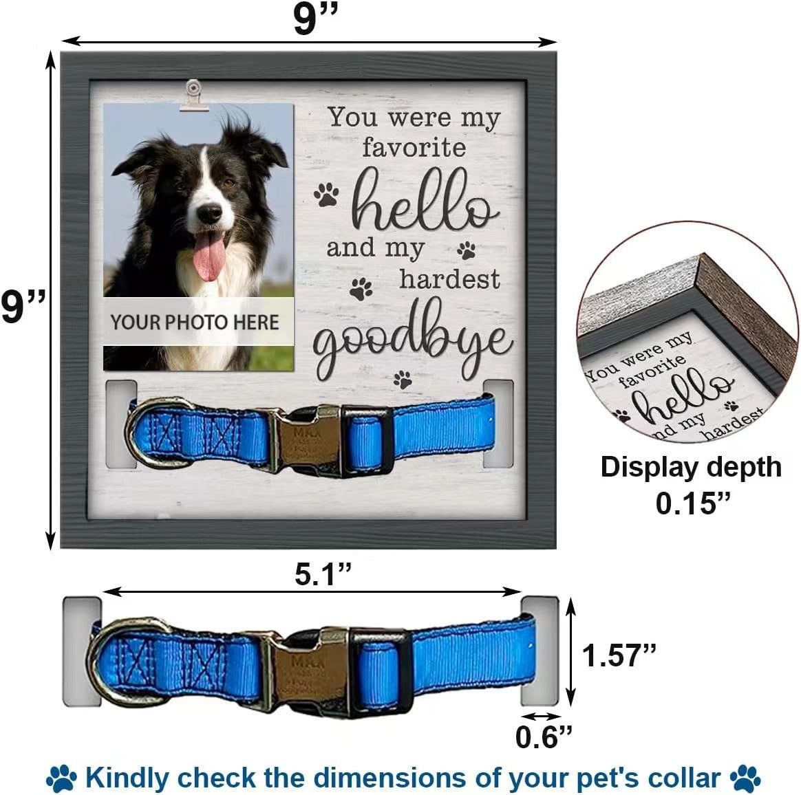 Creative Wooden Pet Commemorative Plaque Dog Collar Photo Frame Wooden Craftwork