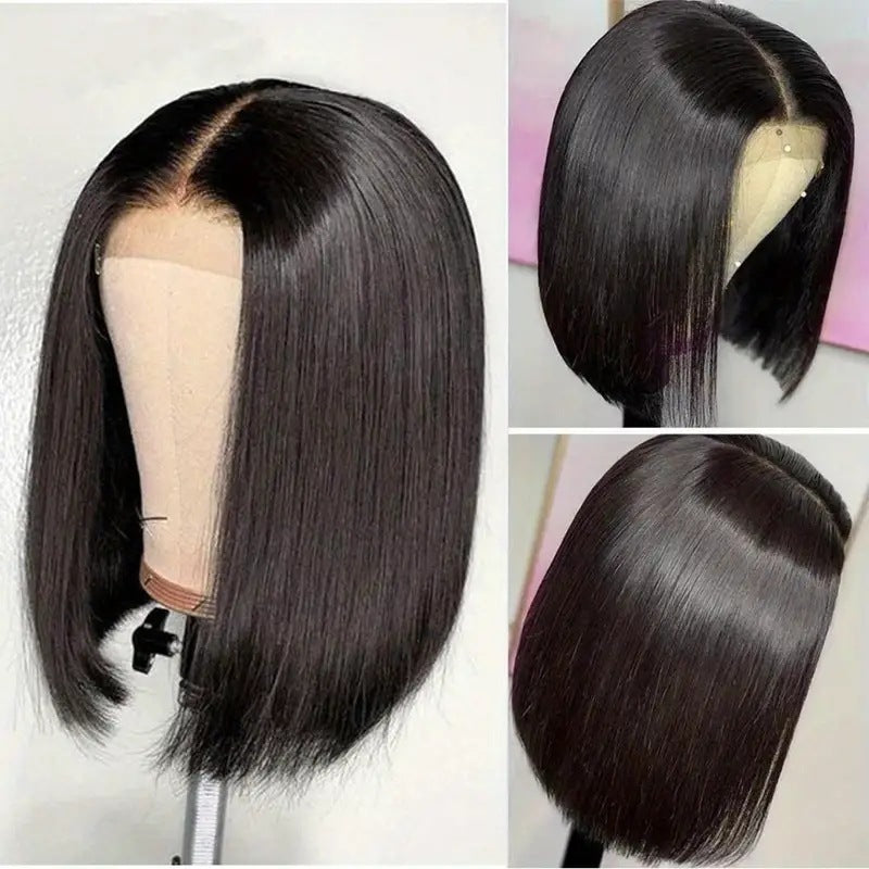 Pre-tied Lace Front Middle-parted Short Straight Fluffy Natural Stylish Wig
