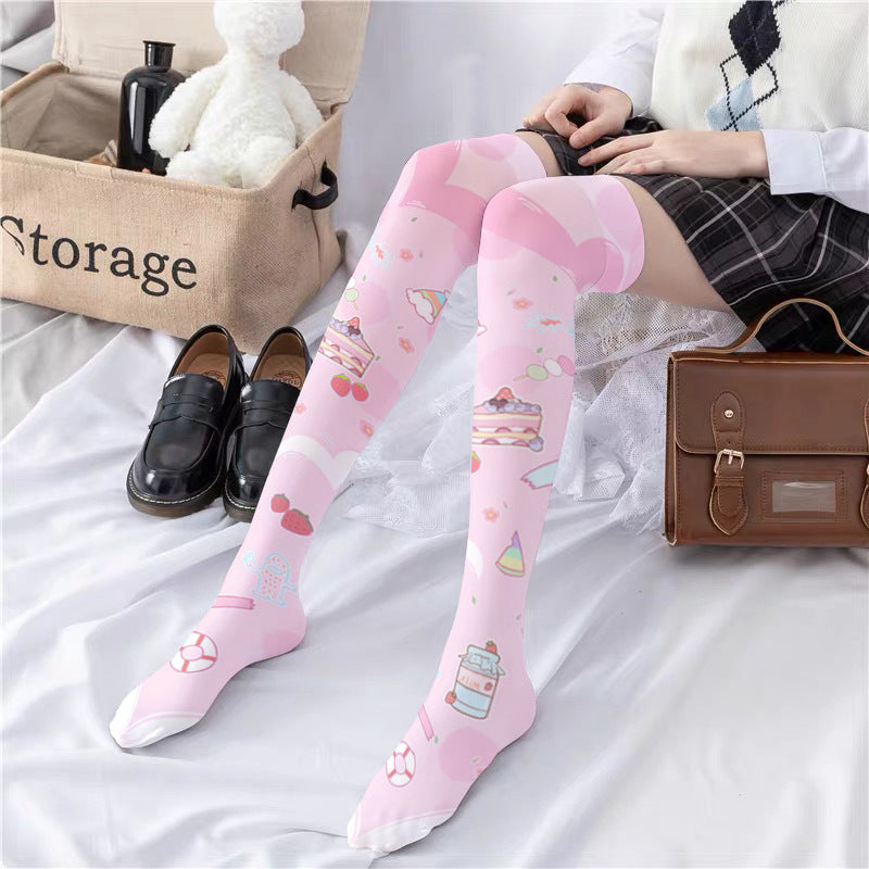 Lolita Cute Overknee Lange Hvide Fløjlsstrømper