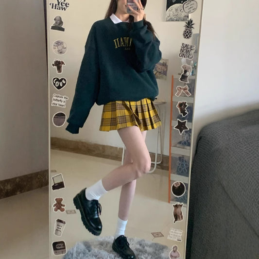 Yellow Plaid Short Skirt Plus Size Slim Skirt