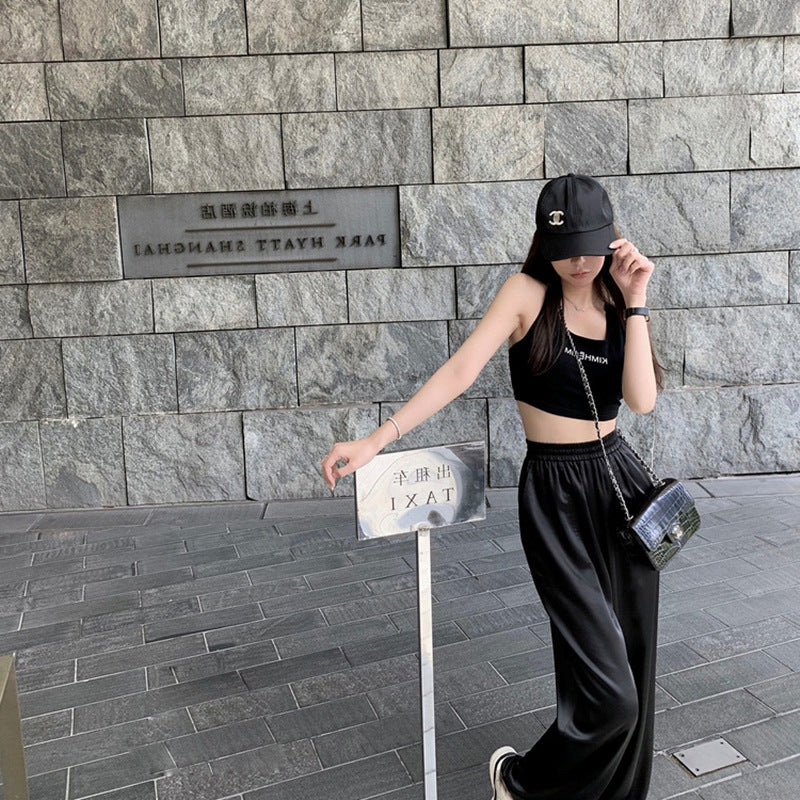 White Acetate Satin Ice Silk Chiffon Wide Leg Pants