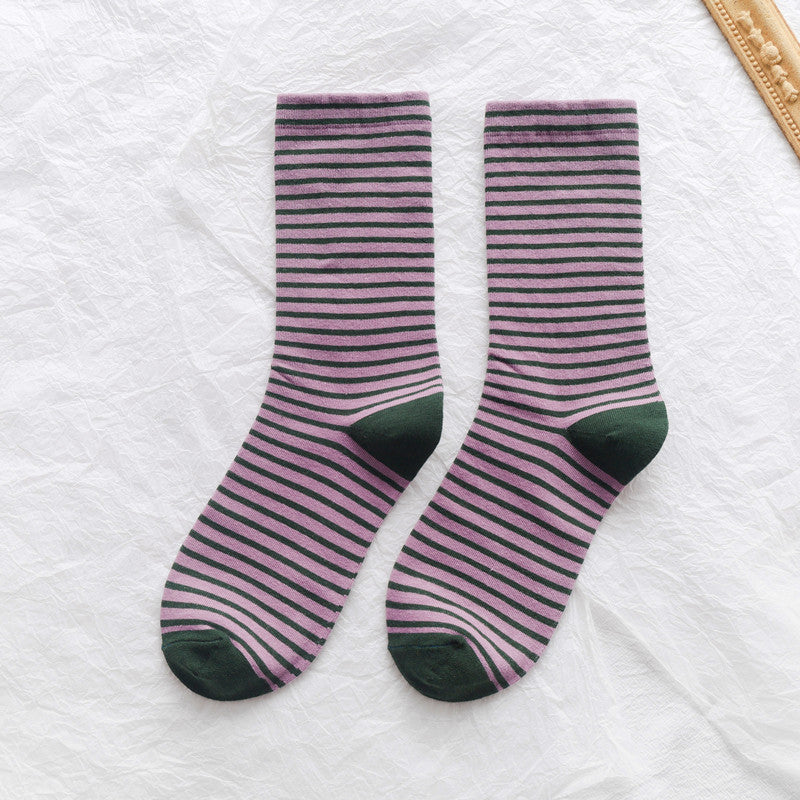 New Japanese Striped Fashion Ladies Mid Tube Socks