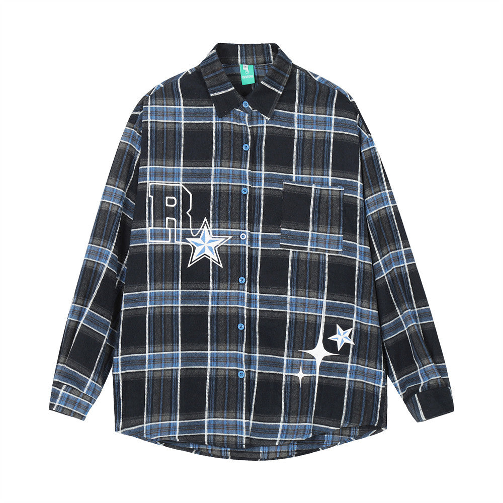 Letter Five-pointed Star Printed Loose Casual Shirt Coat