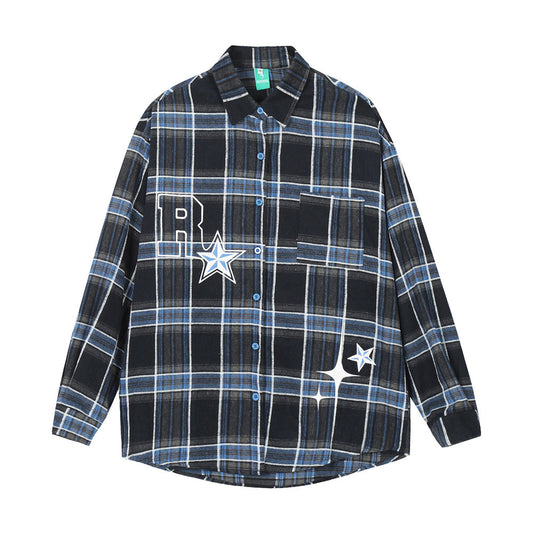 Letter Five-pointed Star Printed Loose Casual Shirt Coat