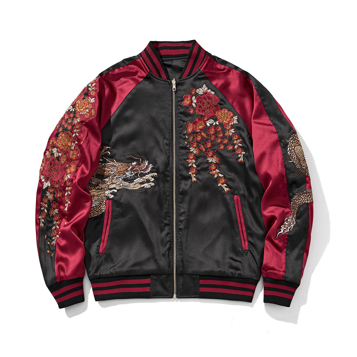 Mens Heavy Duty Embroidered Dragon Casual Baseball Style Jacket With A Dragon Theme