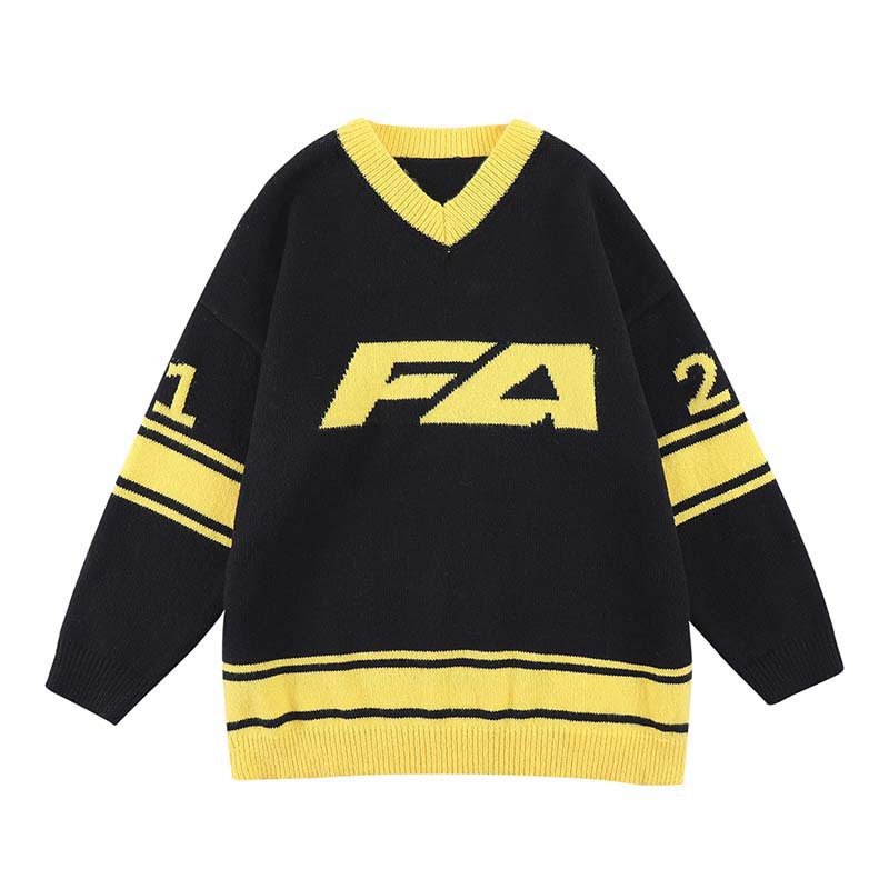 Alphanumeric Jacquard Colour Blocked Long Sleeve Jumper For Men