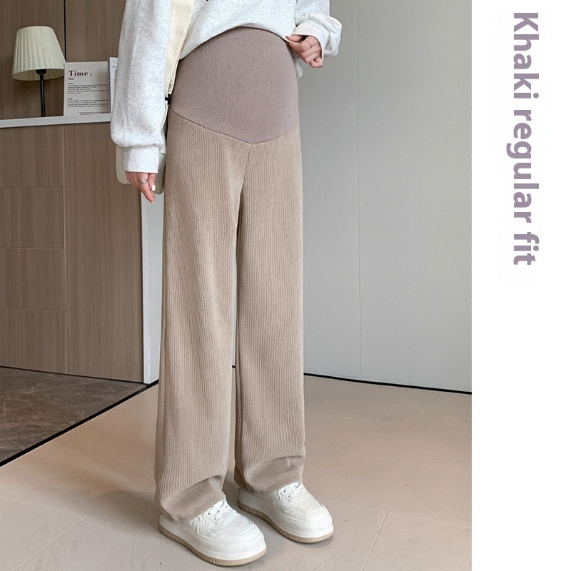 European Cotton Velvet Stripes Maternity Pants Outer Wear Fleece-lined Thickened