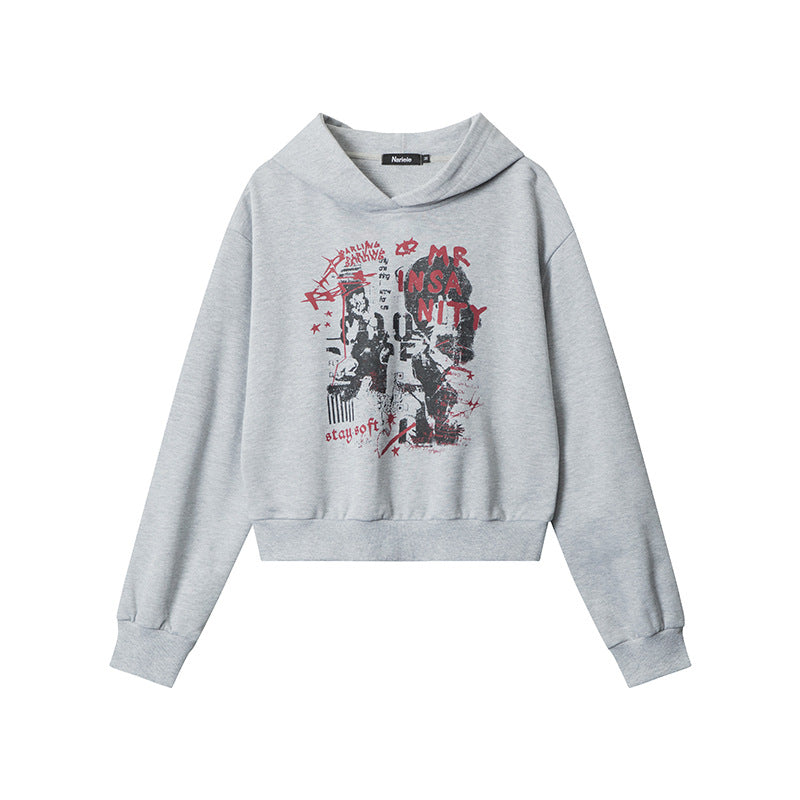 Letter Printed Hoodie Women's Retro Hooded Short