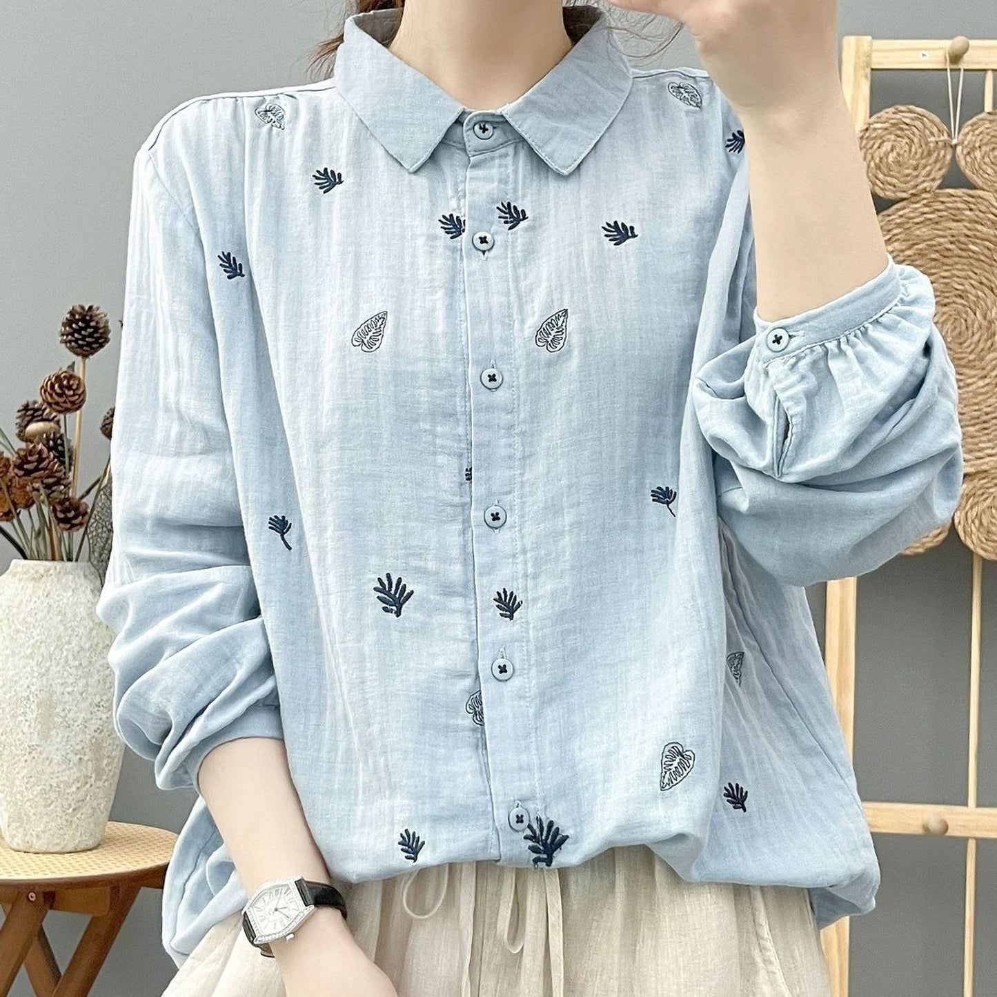 100 Cotton Skin-Friendly And Breathable Women's Long-Sleeve Shirt