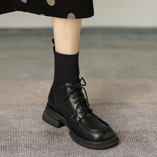 British Thick Sole Martin Boots Chunky Heel Elastic Socks