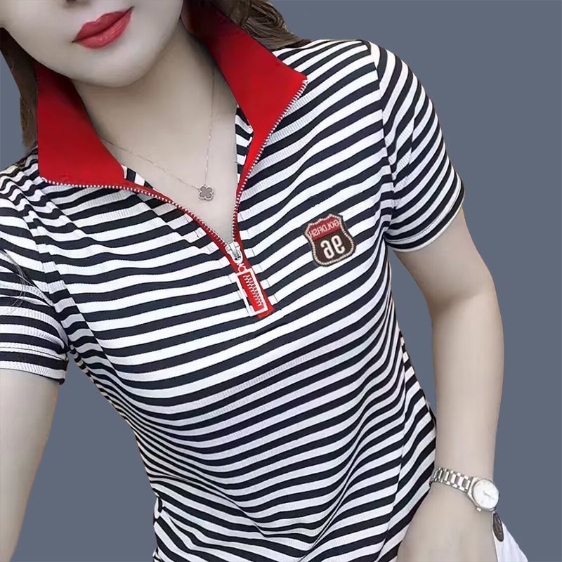 Letter Embroidery Stand-up Collar Short-sleeved T-shirt Shoulder
