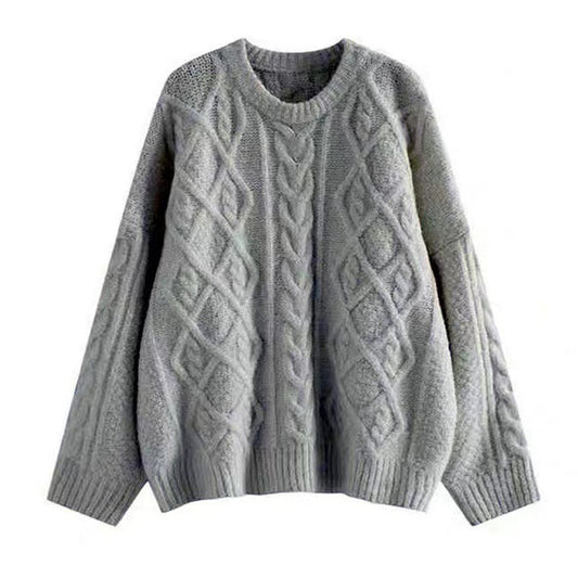 Round Neck Loose Pullover Idle Style Outerwear Cable-knit Sweater Women