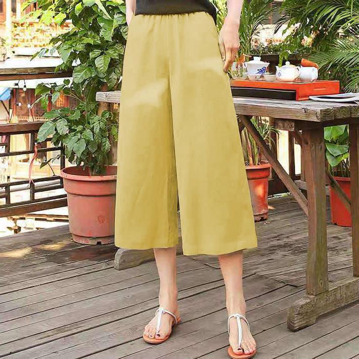 Cotton And Linen Women's Thin Loose Large Waist Elastic Wide Leg Pants