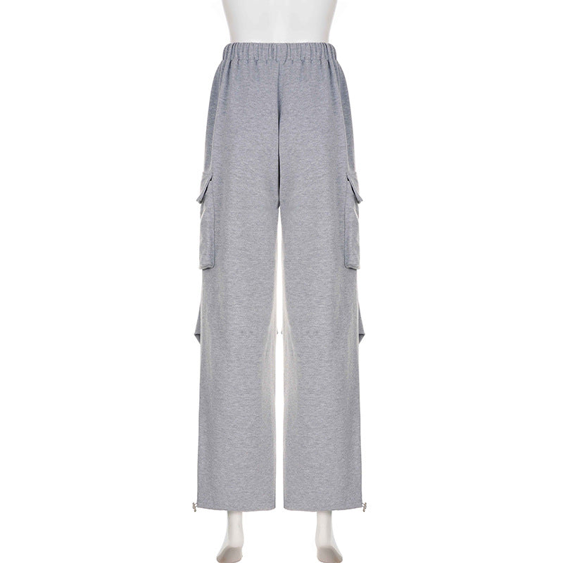 Autumn Sports Style Elastic Waistband Lace-up Casual Trousers