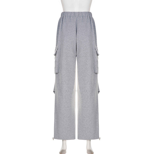 Autumn Sports Style Elastic Waistband Lace-up Casual Trousers