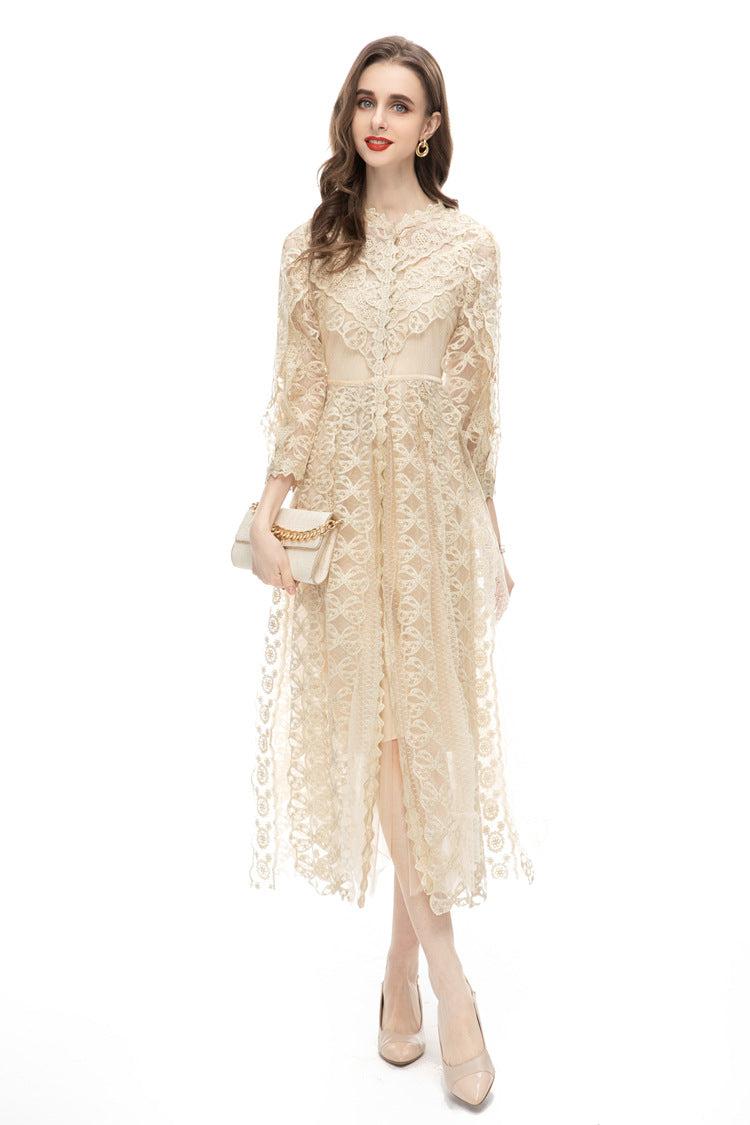 Women's Elegant Mesh Embroidered Perspective Long Skirt