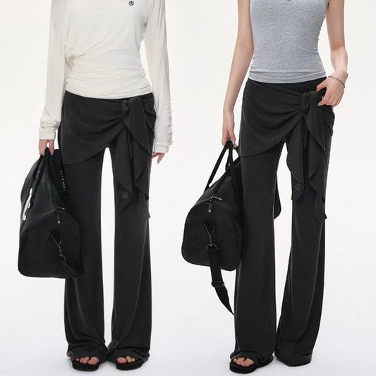 Fake Two-piece Lace-up Women's Fart Curtain Knitted Casual Pants