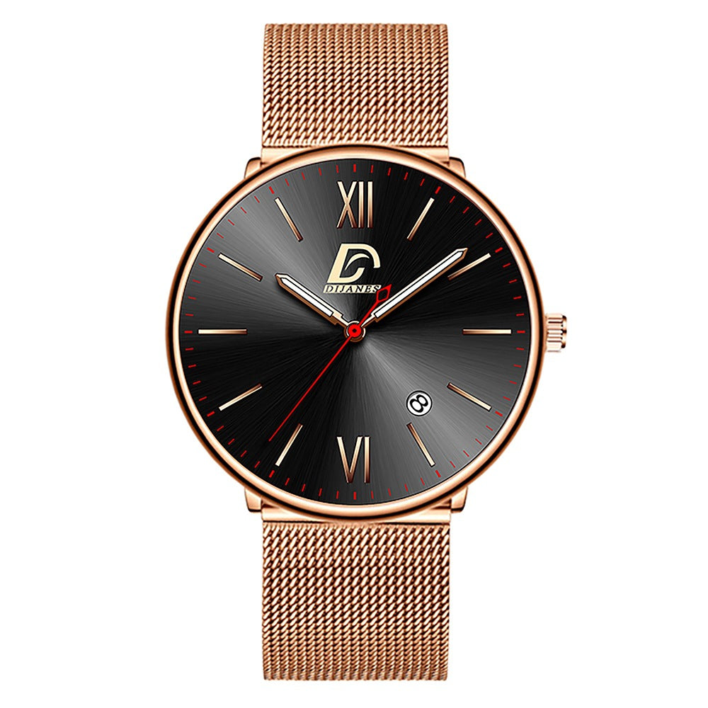Men's Stainless Steel Calendar Watch Korean Version