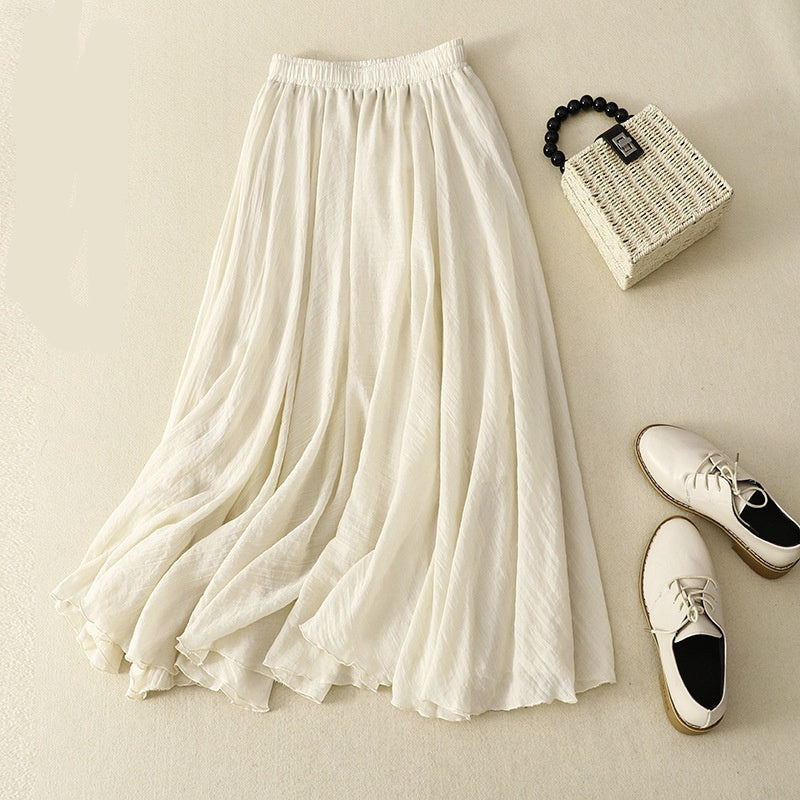 Womens Elastic-Waist Ruffle Double-Layer Skirt