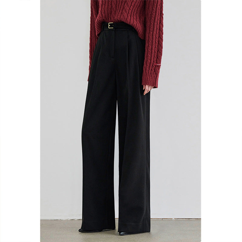New High-waisted, Straight-leg Black Wide-leg Suit Pants
