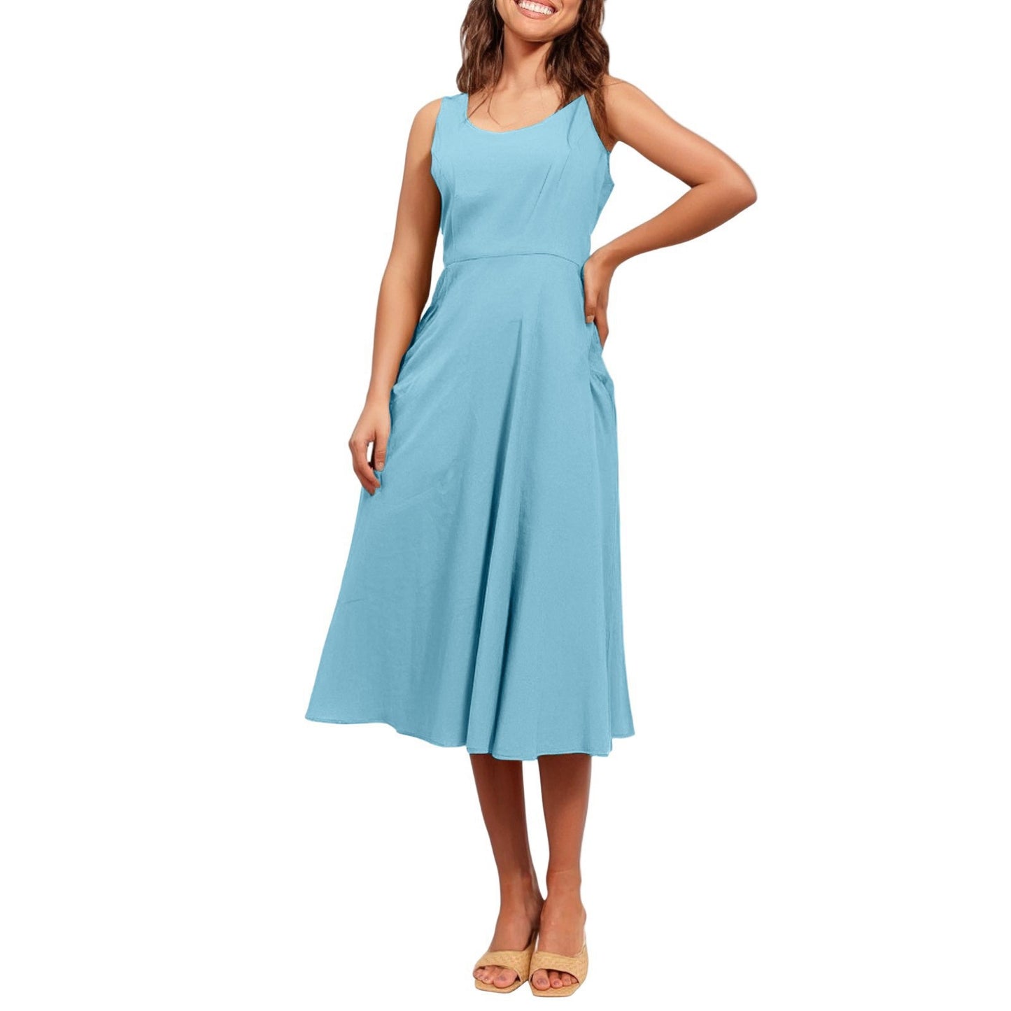 Pocketless Sleeveless Crew-Neck Elegant Womens Dress