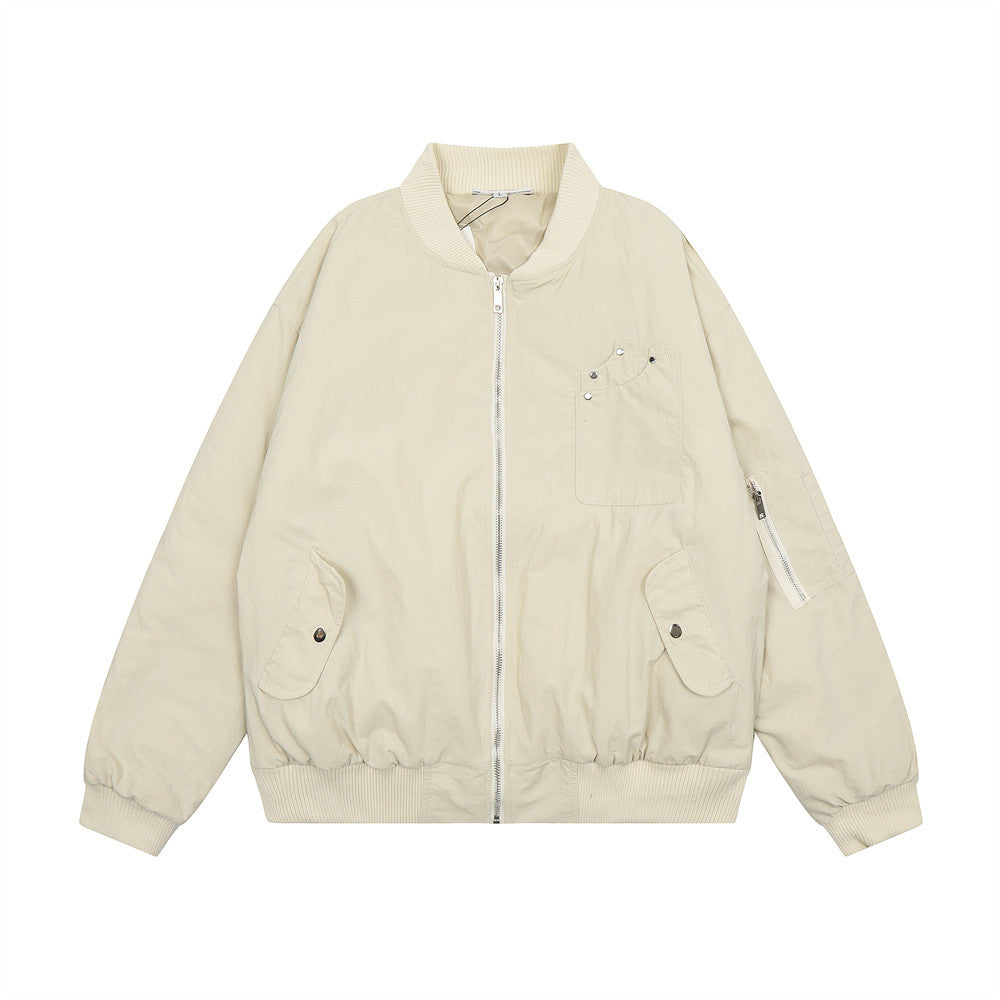 Men's Spring And Autumn Casual Loose Cargo Zipper Cardigan Outerwear Tide