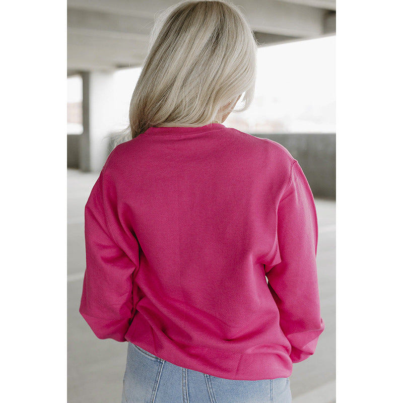 Rundhalset langærmet overdel, løs, printet sweater til kvinder