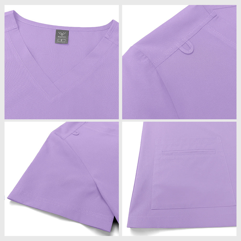 Solid-color Nurse Uniform Workwear Two-piece Set With Embroidery