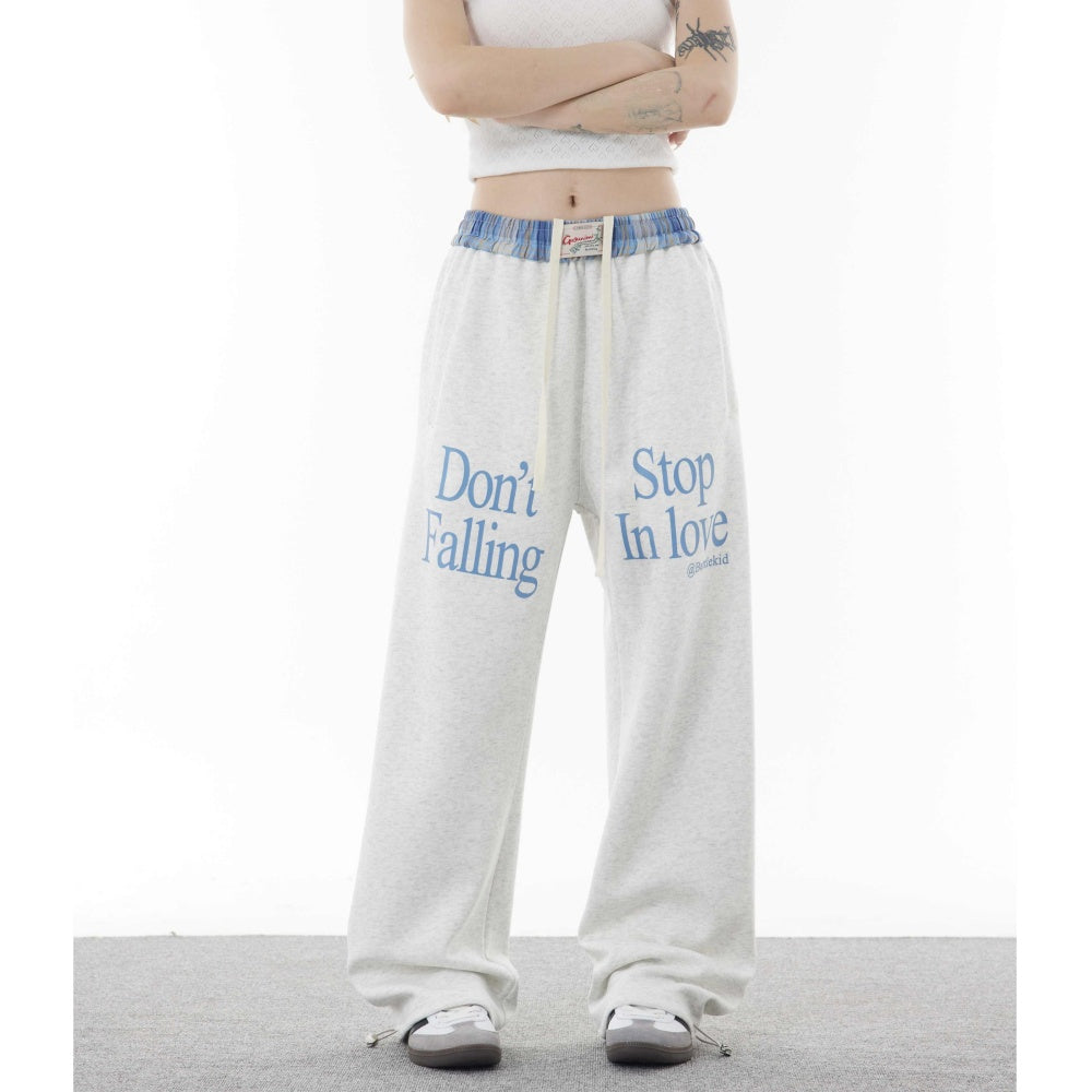 Double Waist Plaid Stitching Fake Two-piece Casual Pants