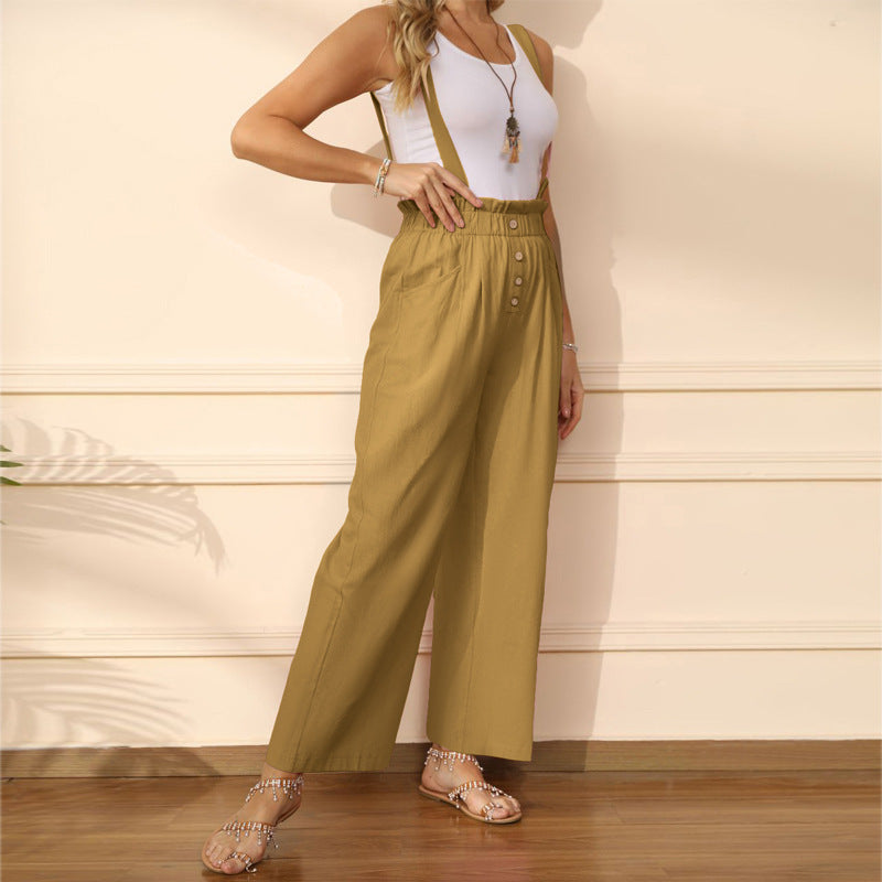 Detachable Adjustable Suspender Pants Pure Cotton Casual Straight-leg