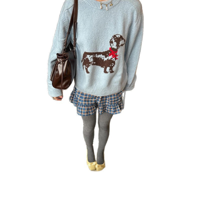 Women's Thermal Head Cover Puppy Pattern Sweater