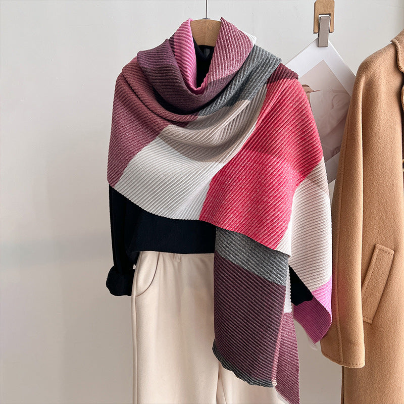 Womens Multicolor Crinkled Cashmere All-Match Shawl