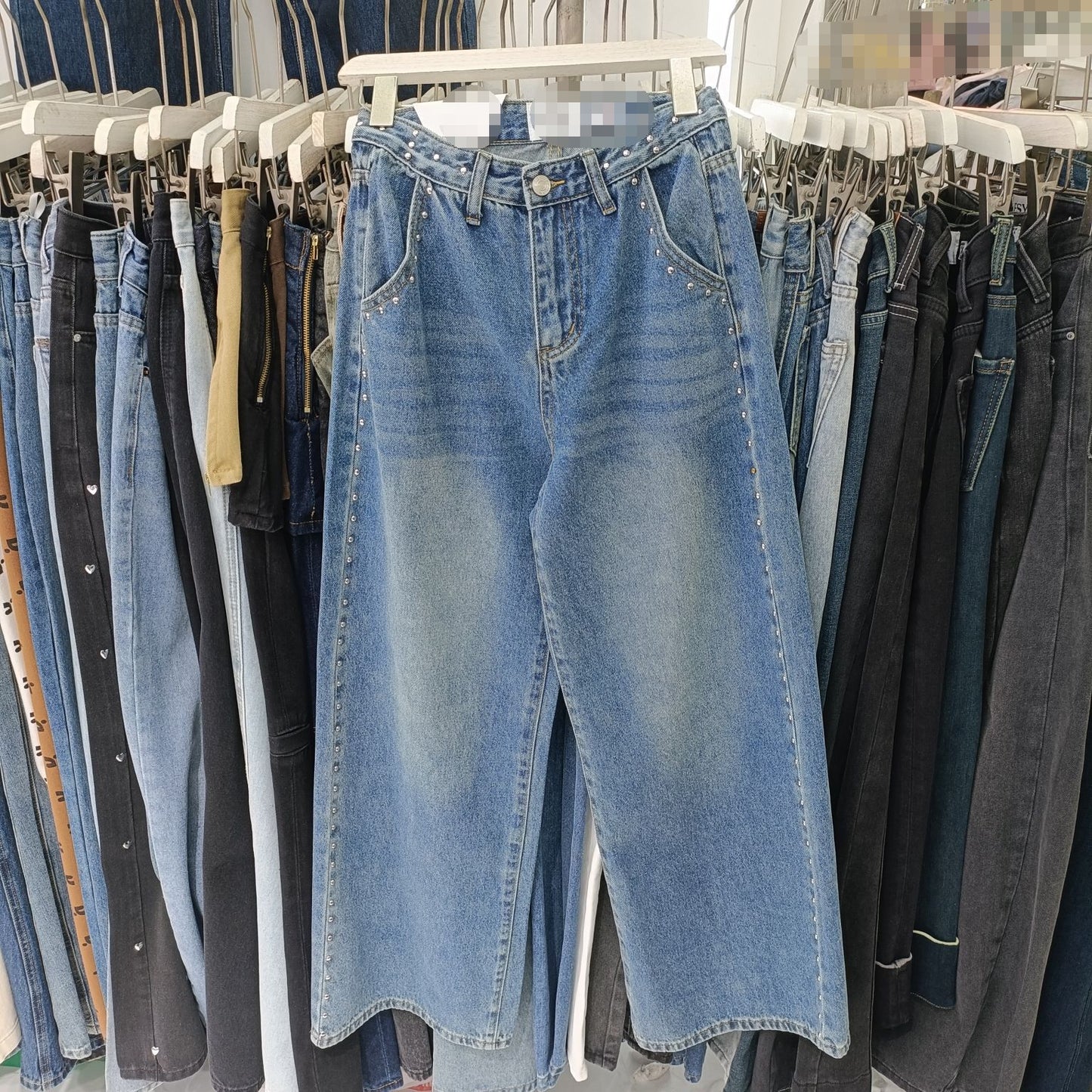 Tunge Industri Punkt Dekoration Løse Brede Ben Fritidsjeans