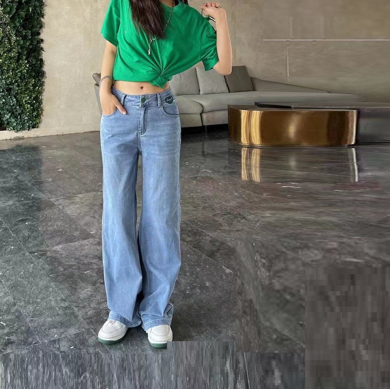 Women's New Style Straight Loose Middle And High Waist Jeans