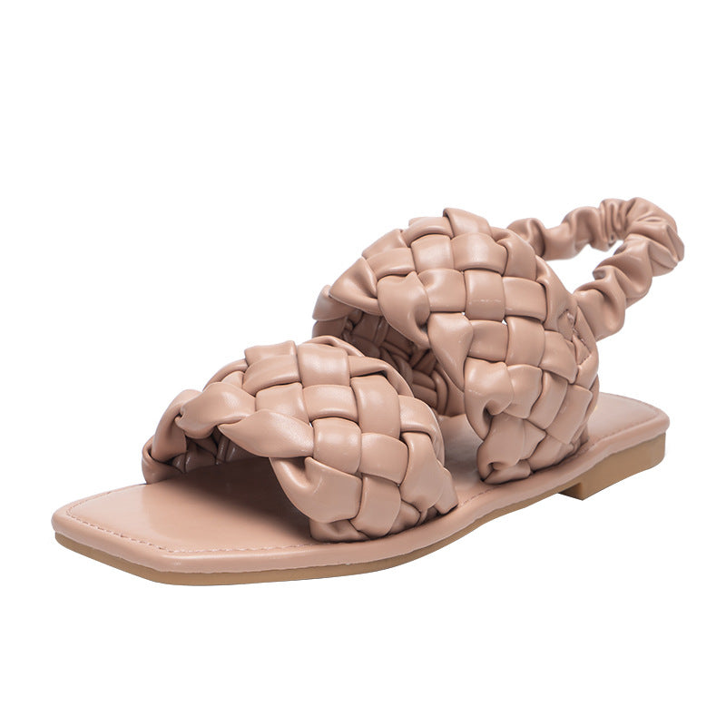 Solid Hollow Out Retro Casual Flat Sandals