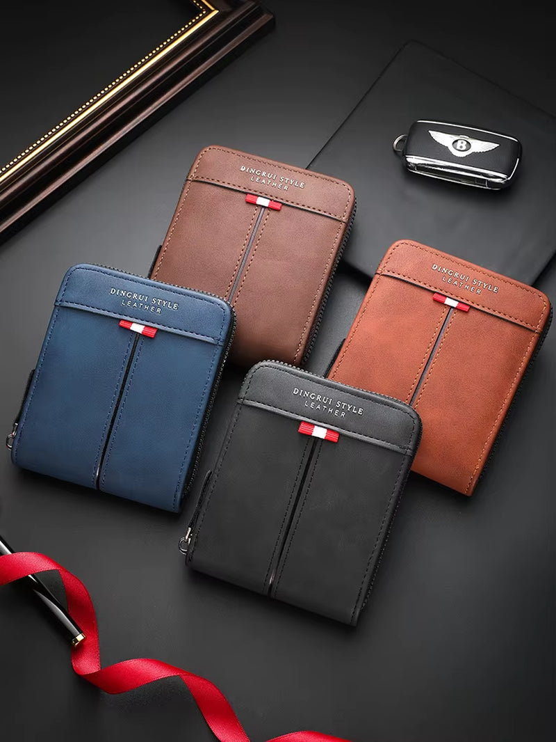 2025 New Cross-Border Men'S Wallet Short Horizontal Zipper Leather Wallet Zero Wallet Retro Leisure Buckle Square Bag