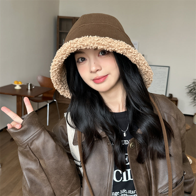 Windproof Earflaps Lamb Wool All-matching Strap Bucket Hat