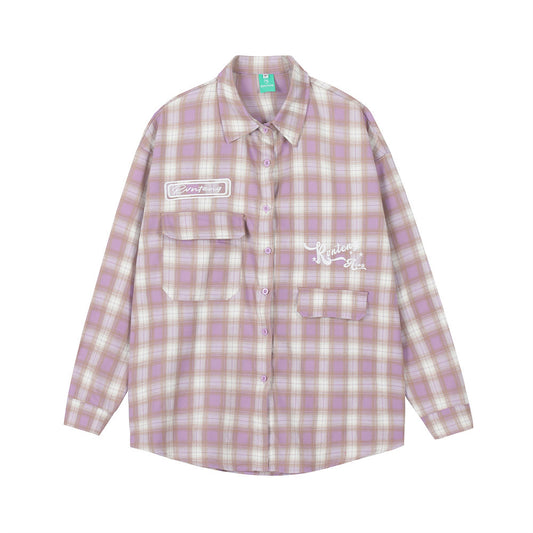 Spring And Autumn Plaid Letters Embroidered Shirt Coat