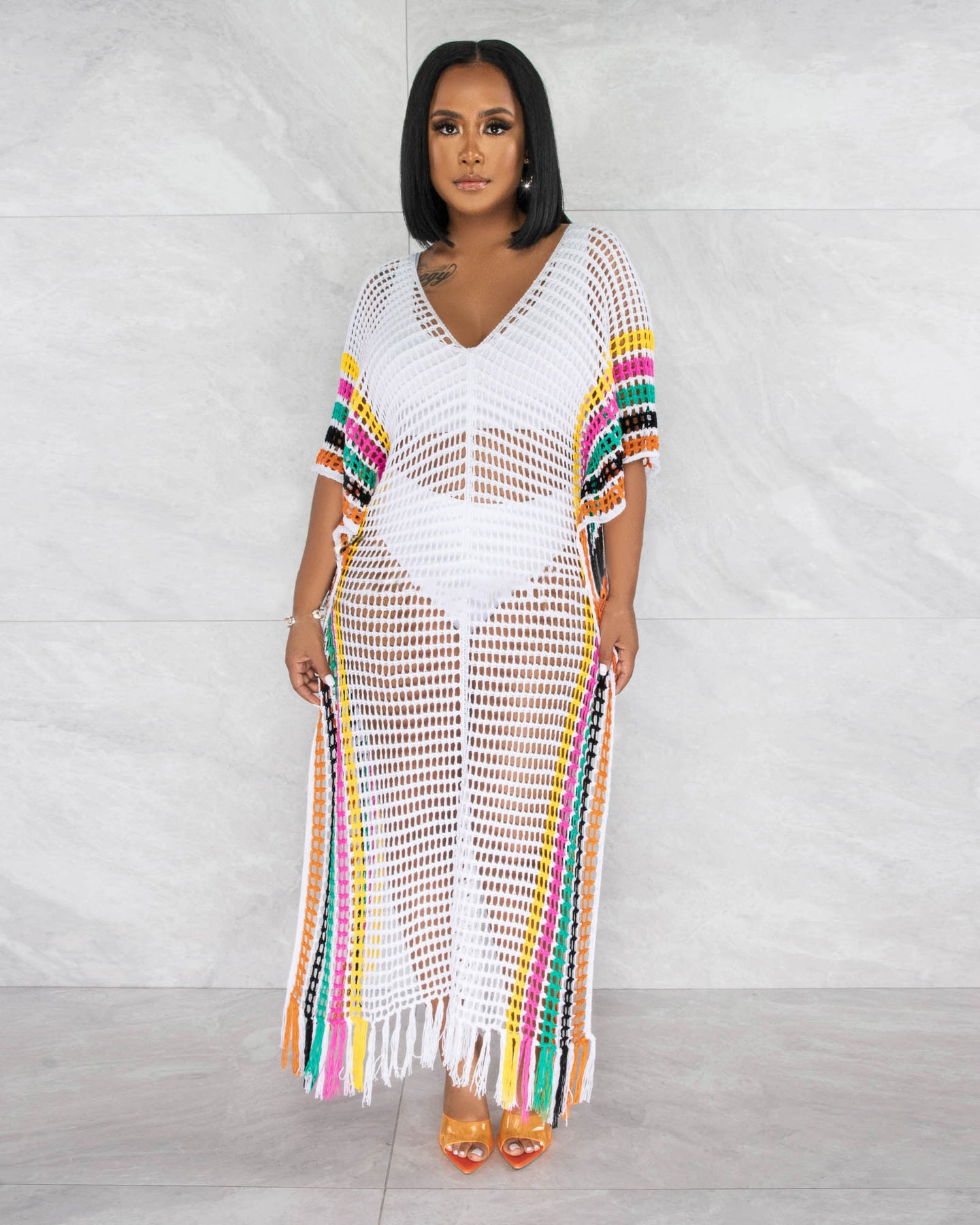 Hand Crochet Knitted Tassel Color Matching Beach Skirt