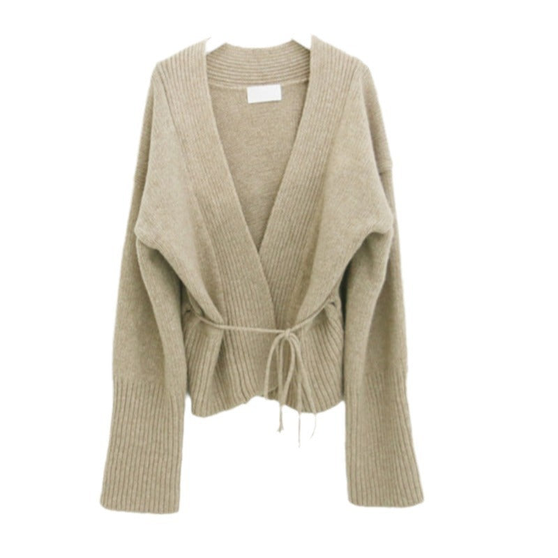 Efterårs- og vinter- "lazy wind" infrarød V-hals strikket cardigan sweater