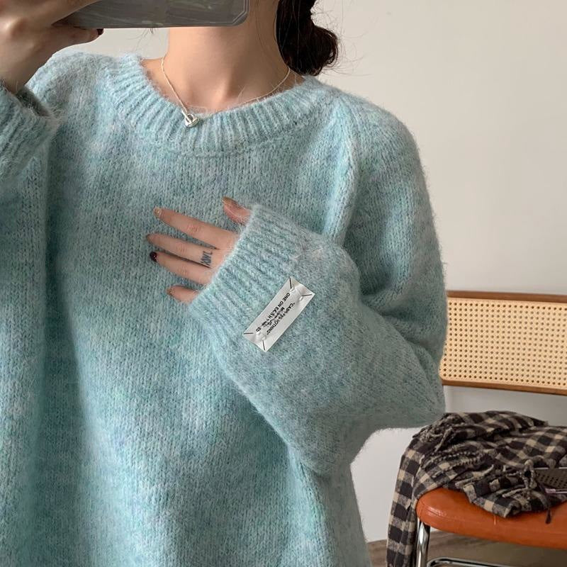 Round Neck Idle Style Autumn And Winter Long Sleeve Soft Glutinous Colored Knit Top