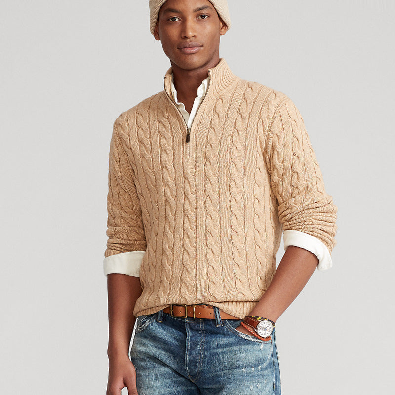 Small Embroidered Men's Sweater Half-height Zip Knitwear Business