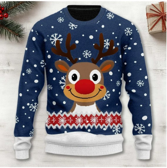 3D Digital Printing Series Thick Needle Pull Strip Crew Neck Pullover Sweatshirt