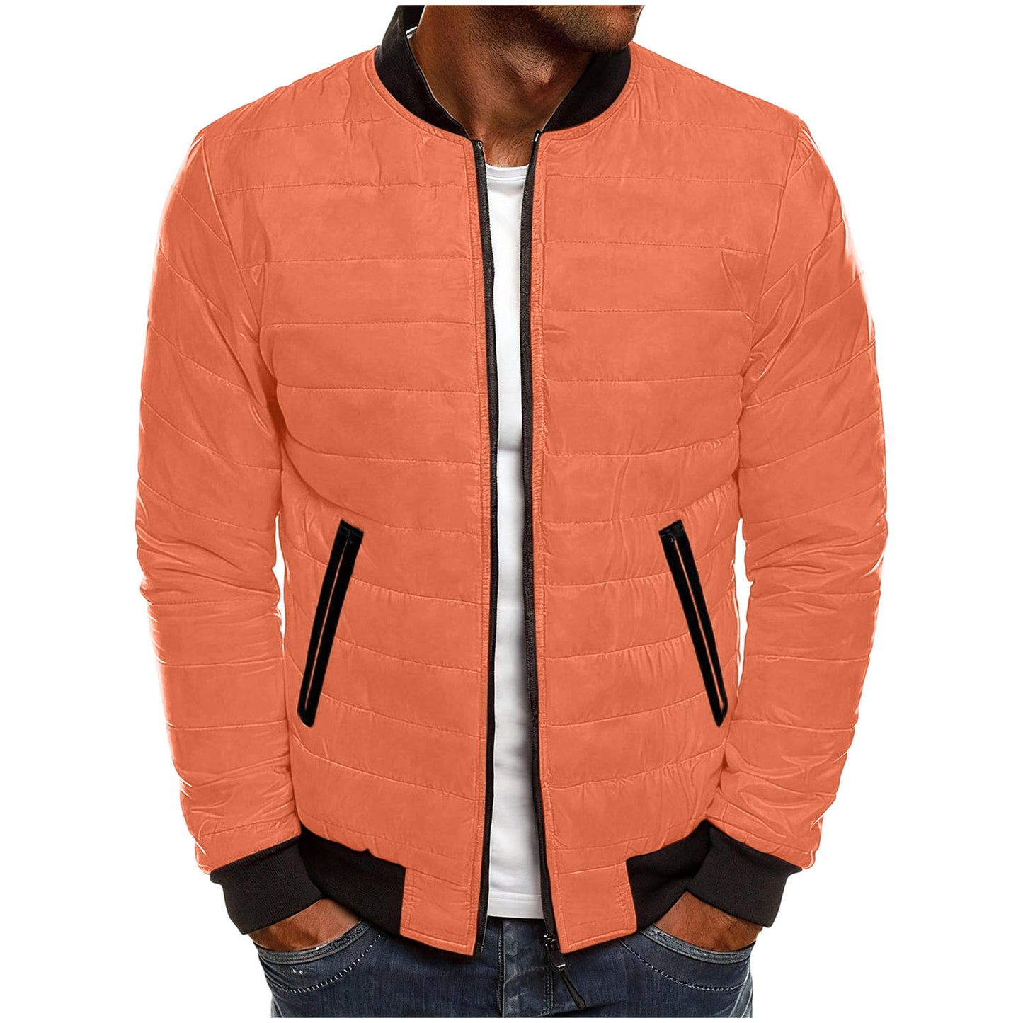 Mens Solid-Color Stand-Up Collar Cotton Padded Jacket Baseball Uniform