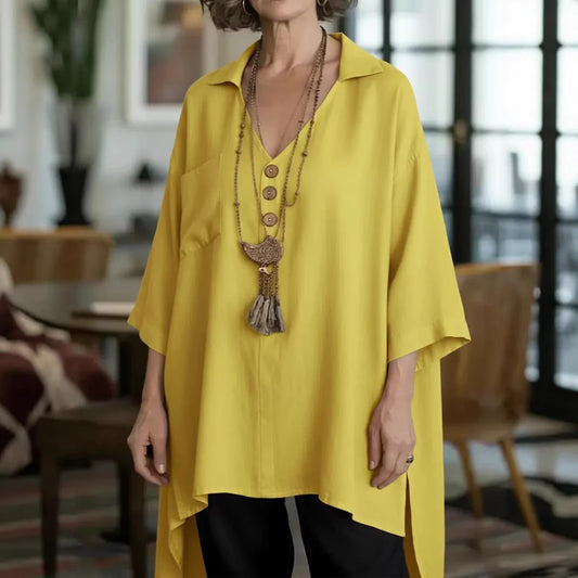 Loose-fit Cotton-linen Top With Buttons For Women