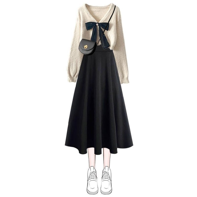 Slimming Sweater And Versatile Slip Dress Two-piece Set
