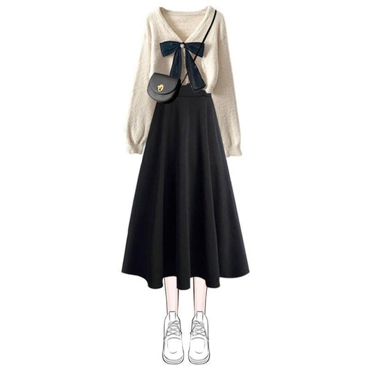 Slimming Sweater And Versatile Slip Dress Two-piece Set