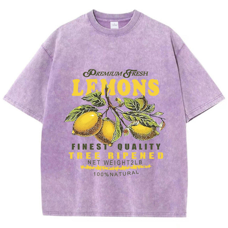 Women's Pickled Short-sleeved Cotton Premium Lemon Printing
