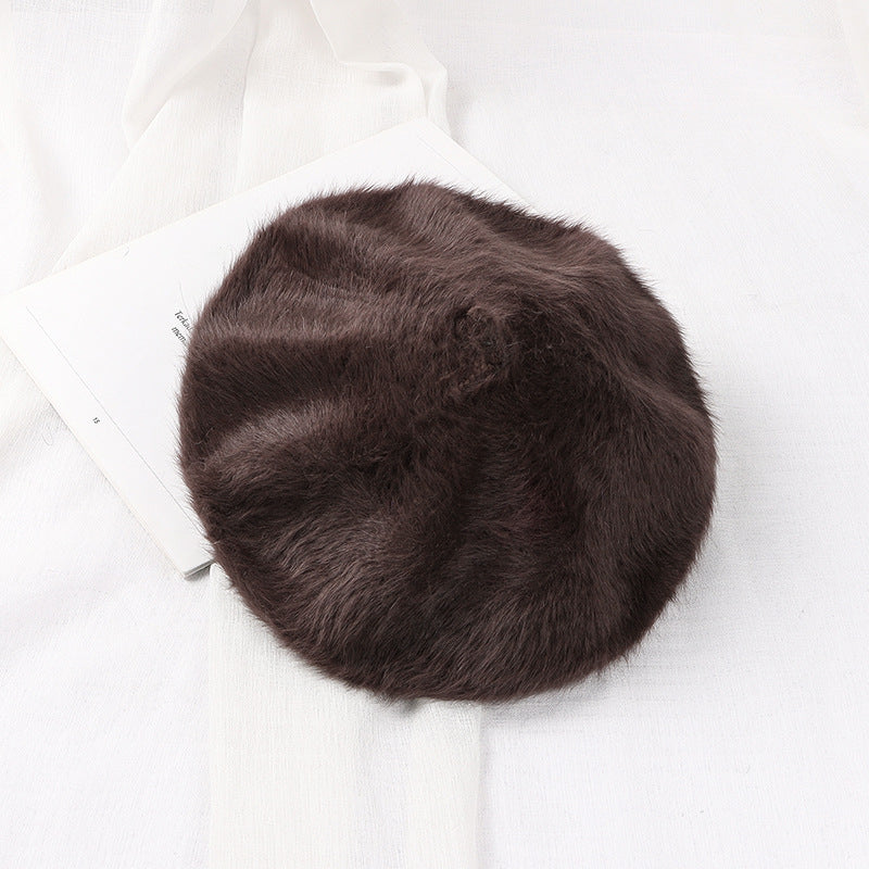 Solid Soft Girl Plush Knitted Artist Hat
