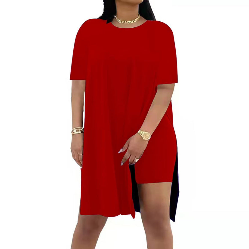 Summer Solid-Color Loose Crew-Neck Short-Sleeve Pants Two-Piece Set